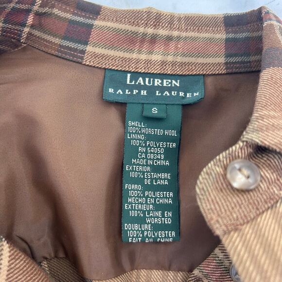 Vintage Ralph Lauren RLL Plaid Brown Button Down Shirt Small Worsted Wool - Picture 4 of 10